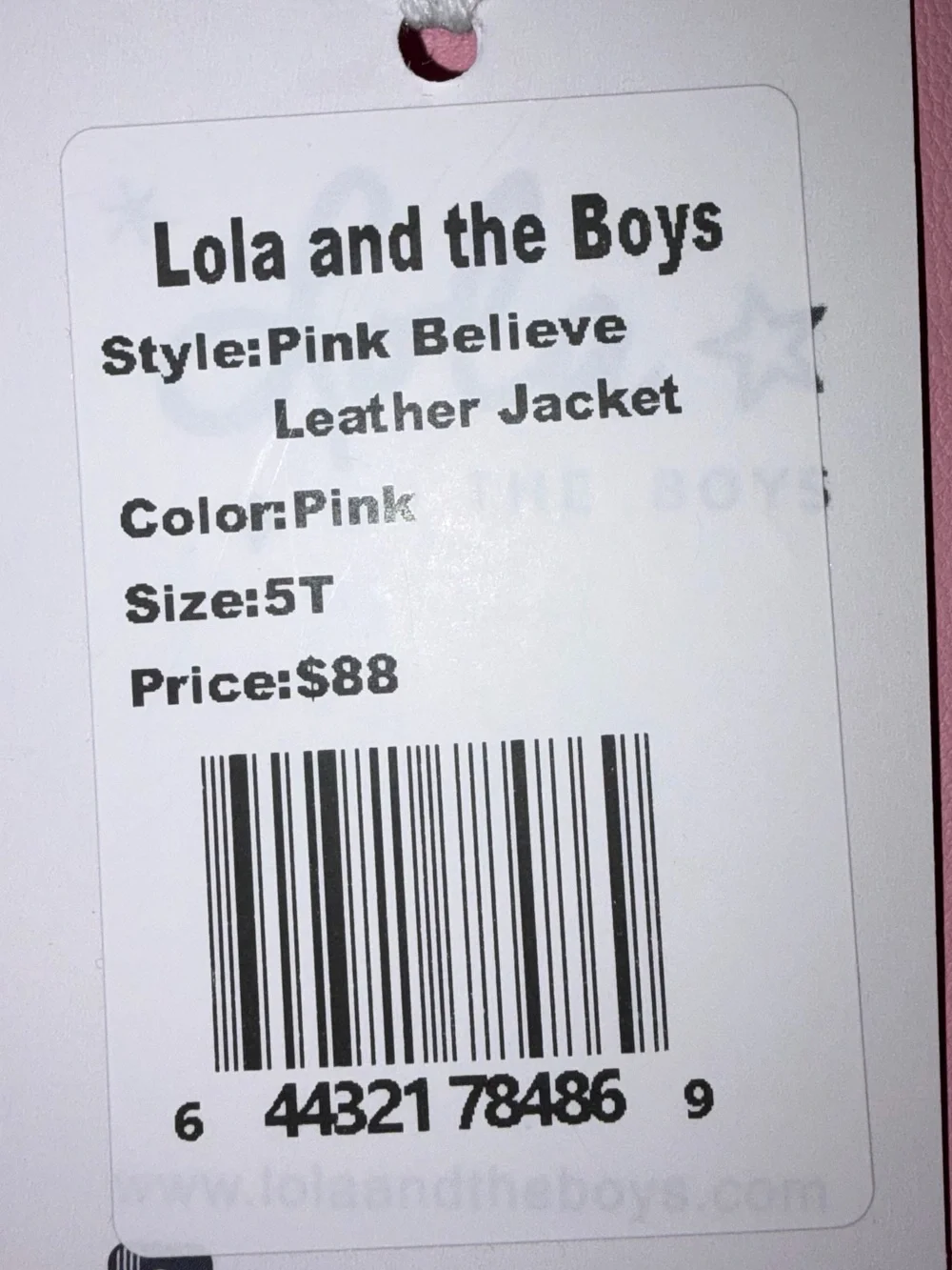 Lola and the Boys X My Little Pony Pink Believe Faux Leather Jacket sz 5 NWT